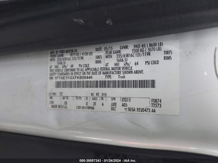 2015 FORD TRANSIT-150 - 1FTNE1YGXFKB05446