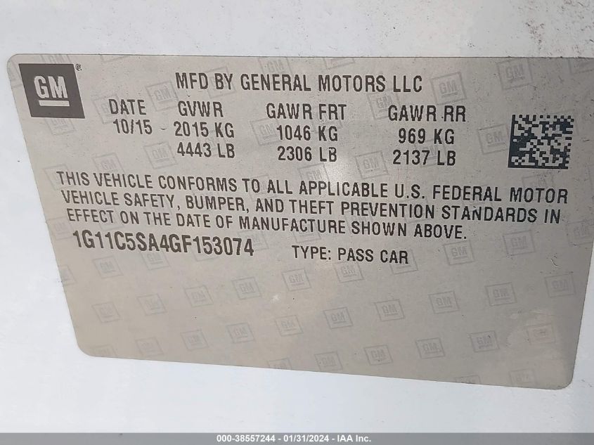 2016 CHEVROLET MALIBU LIMITED LT - 1G11C5SA4GF153074