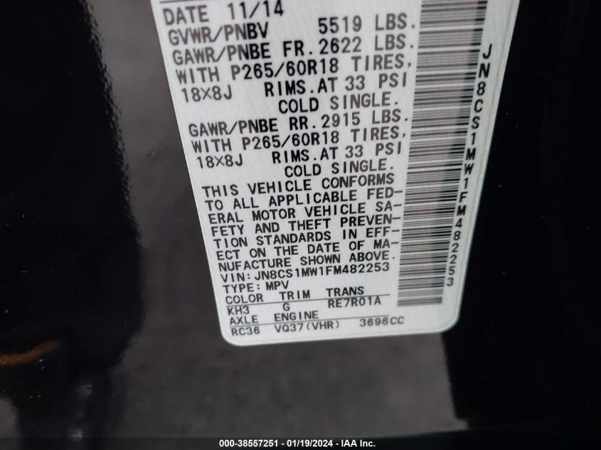 2015 INFINITI QX70 - JN8CS1MW1FM482253