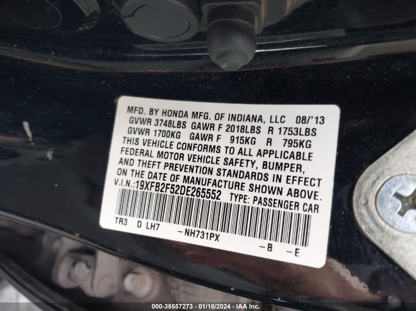 2013 HONDA CIVIC LX - 19XFB2F52DE265552
