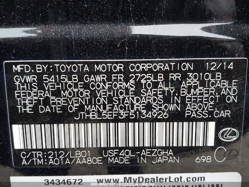 2015 LEXUS LS 460 - JTHBL5EF3F5134926