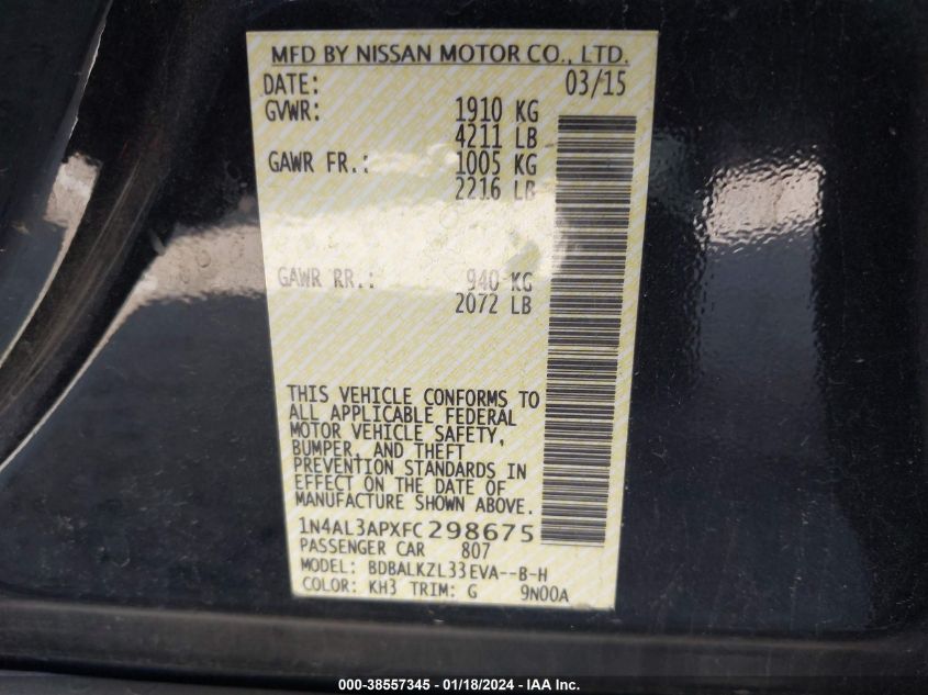 2015 NISSAN ALTIMA 2.5 SV - 1N4AL3APXFC298675