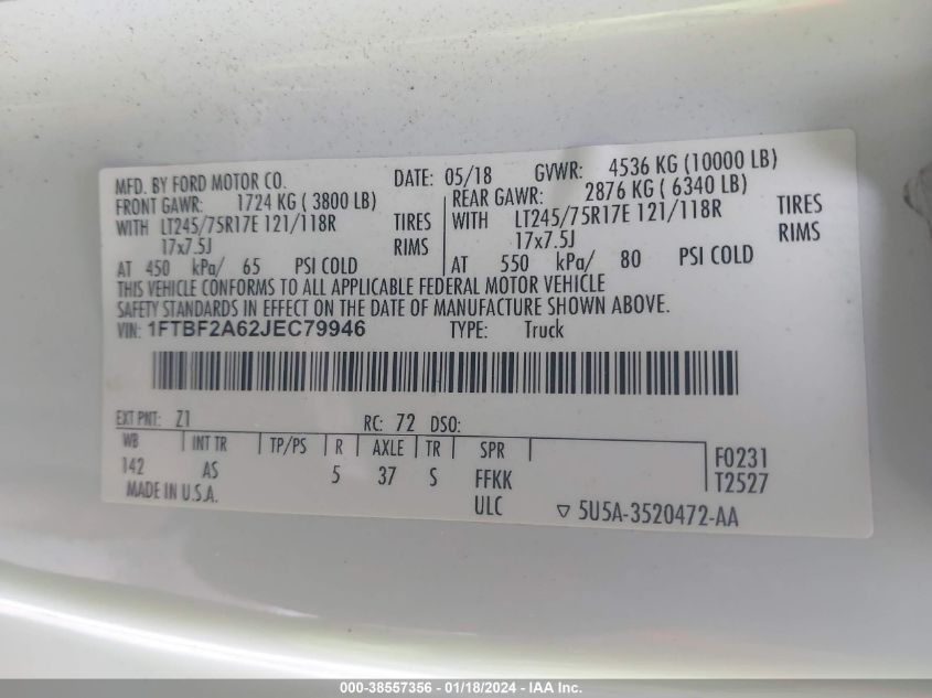 2018 FORD F-250 XL - 1FTBF2A62JEC79946