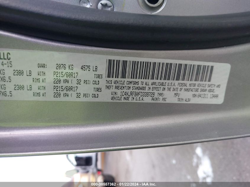 2015 JEEP PATRIOT LATITUDE - 1C4NJRFB0FD339729