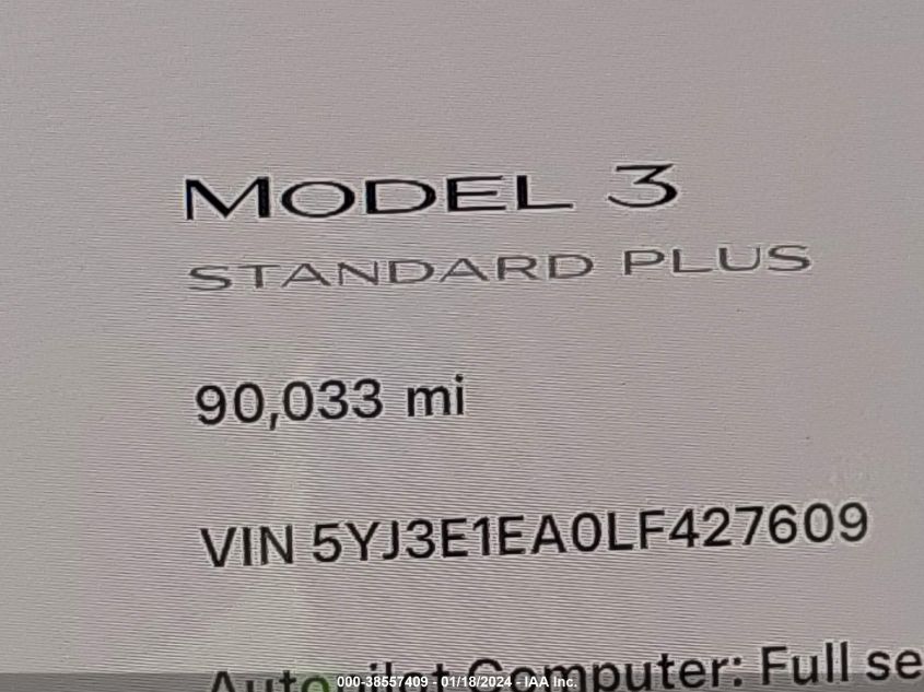 2020 TESLA MODEL 3 STANDARD RANGE PLUS REAR-WHEEL DRIVE/STANDARD RANGE REAR-WHEEL DRIVE - 5YJ3E1EA0LF427609