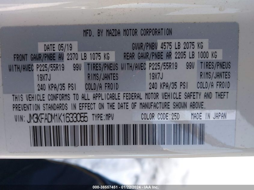 2019 MAZDA CX-5 GRAND TOURING - JM3KFADM1K1633055