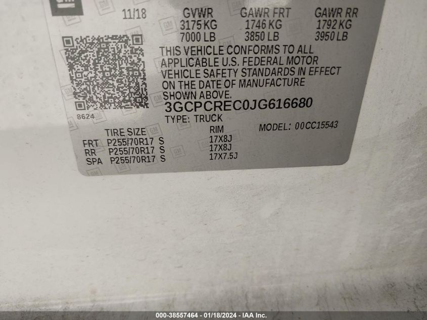 2018 CHEVROLET SILVERADO 1500 1LT - 3GCPCREC0JG616680