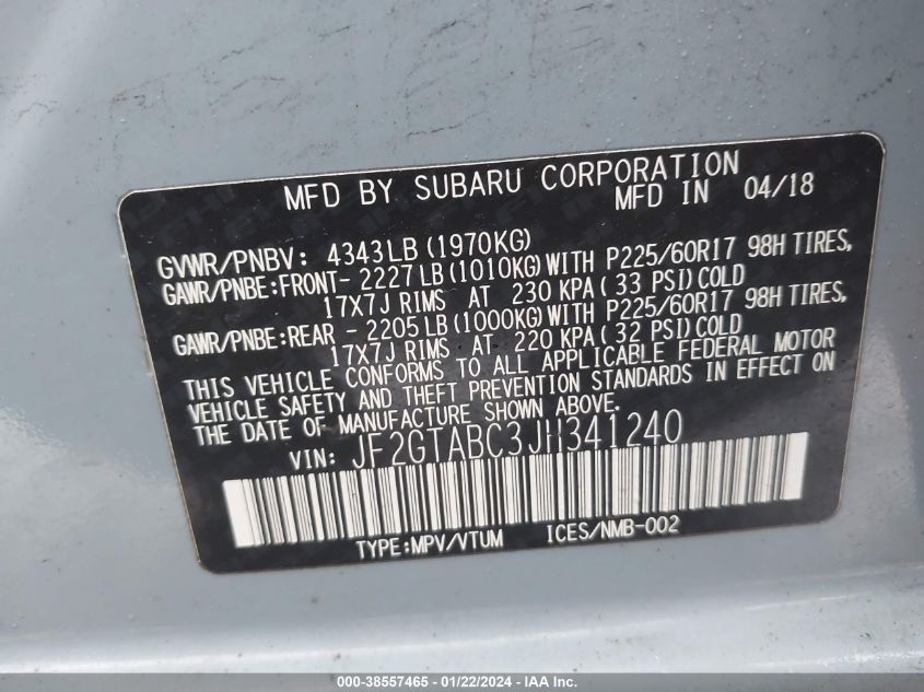 2018 SUBARU CROSSTREK PREMIUM - JF2GTABC3JH341240