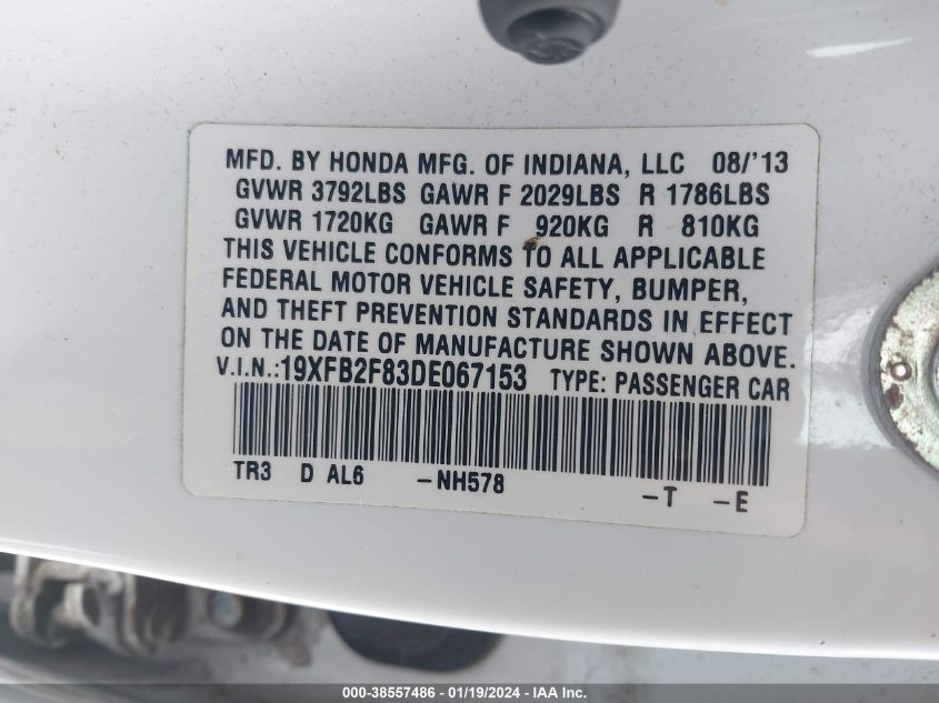 2013 HONDA CIVIC EX - 19XFB2F83DE067153