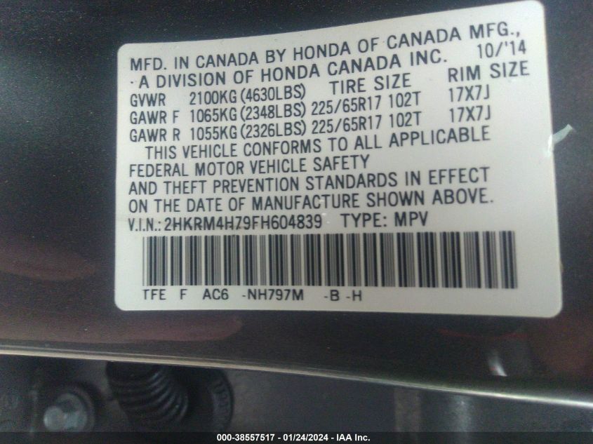 2015 HONDA CR-V EX-L - 2HKRM4H79FH604839