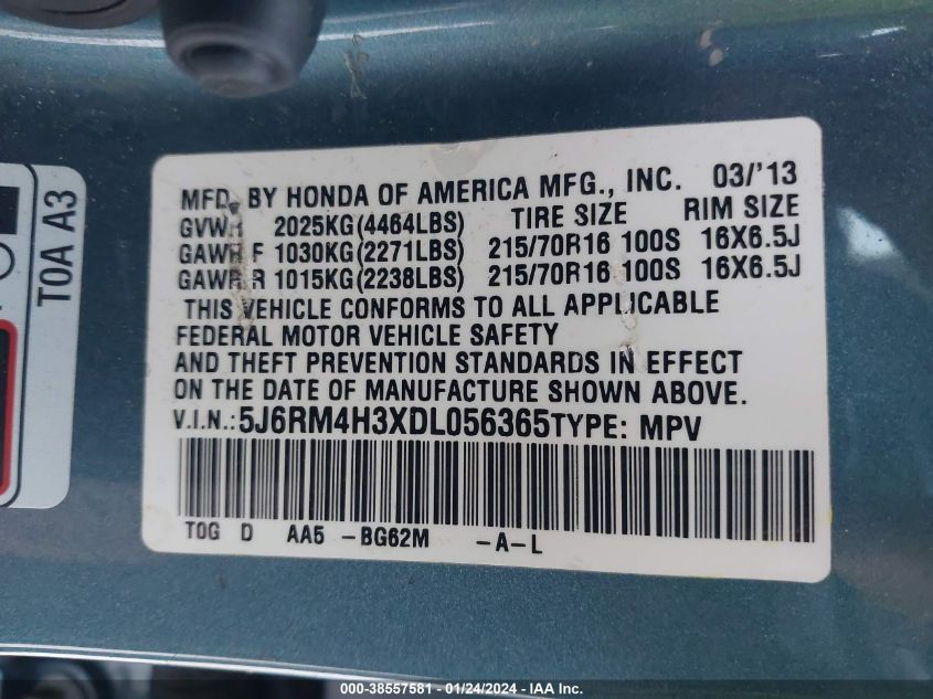 2013 HONDA CR-V LX - 5J6RM4H3XDL056365