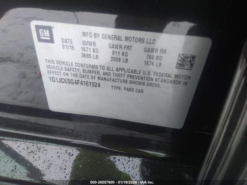 2015 CHEVROLET SONIC LT AUTO - 1G1JC6SG4F4161924