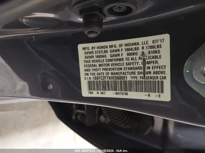 2017 HONDA CIVIC EX - 19XFC2F7XHE068651