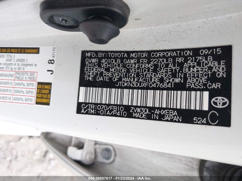 2015 TOYOTA PRIUS TWO - JTDKN3DUXF0476841