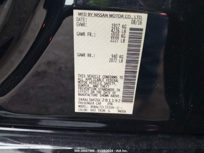 2016 NISSAN ALTIMA 2.5 SL - 1N4AL3AP2GC281192