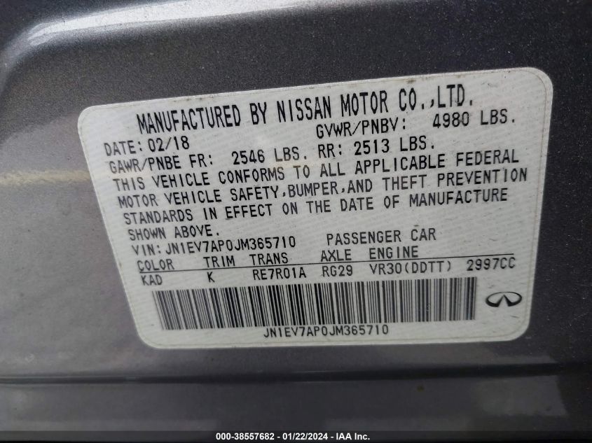 2018 INFINITI Q50 LUXE/SPORT - JN1EV7AP0JM365710