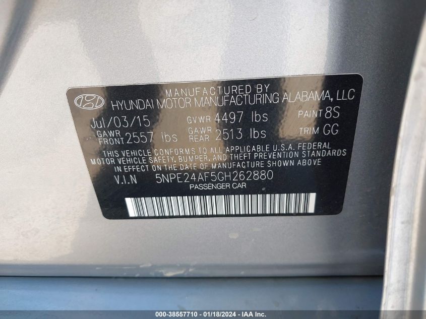 2016 HYUNDAI SONATA SE - 5NPE24AF5GH262880