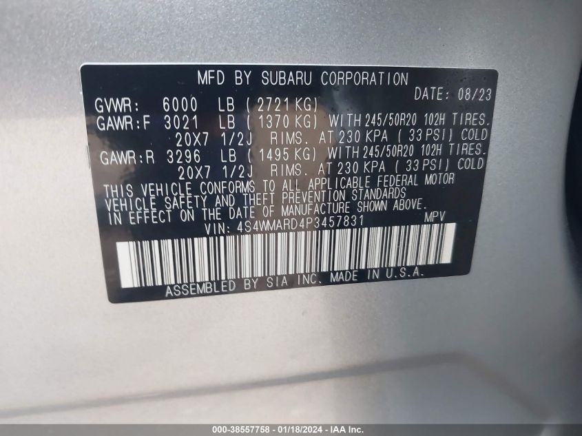 2023 SUBARU ASCENT LIMITED 8-PASSENGER - 4S4WMARD4P3457831