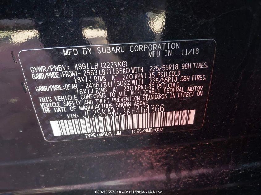 2019 SUBARU FORESTER TOURING - JF2SKAWC3KH464366