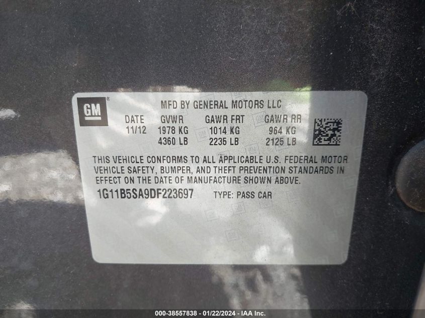 2013 CHEVROLET MALIBU 1LS - 1G11B5SA9DF223697