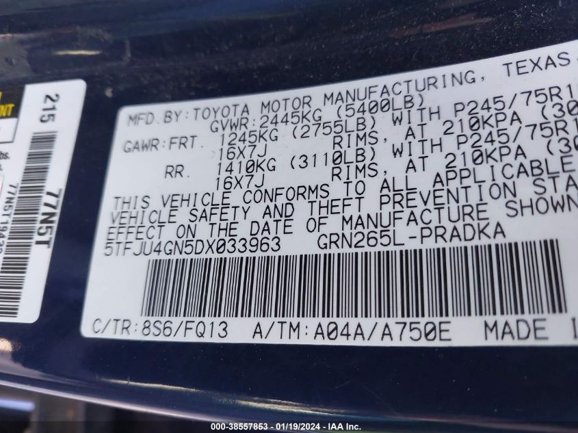 2013 TOYOTA TACOMA DOUBLE CAB PRERUNNER - 5TFJU4GN5DX033963