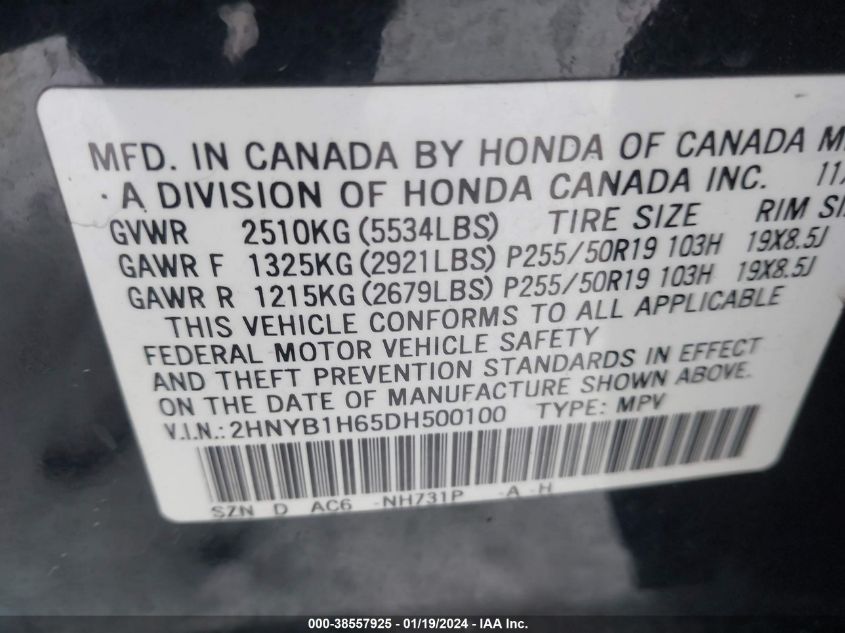 2013 ACURA ZDX 2HNYB1H65DH500100
