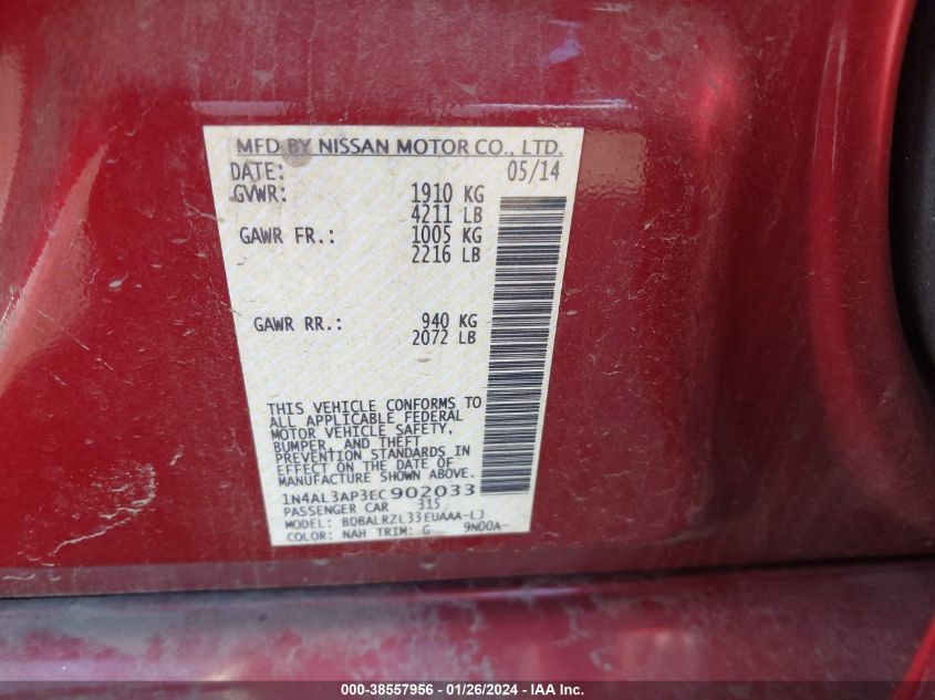 2014 NISSAN ALTIMA 2.5 S - 1N4AL3AP3EC902033