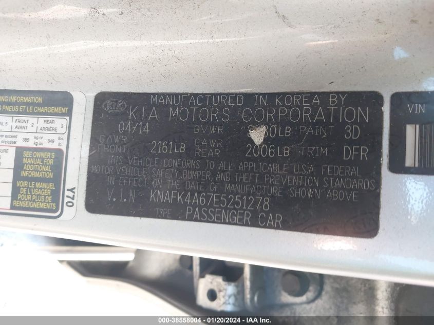 2014 KIA FORTE LX - KNAFK4A67E5251278