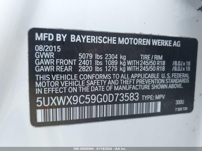 2016 BMW X3 XDRIVE28I - 5UXWX9C59G0D73583