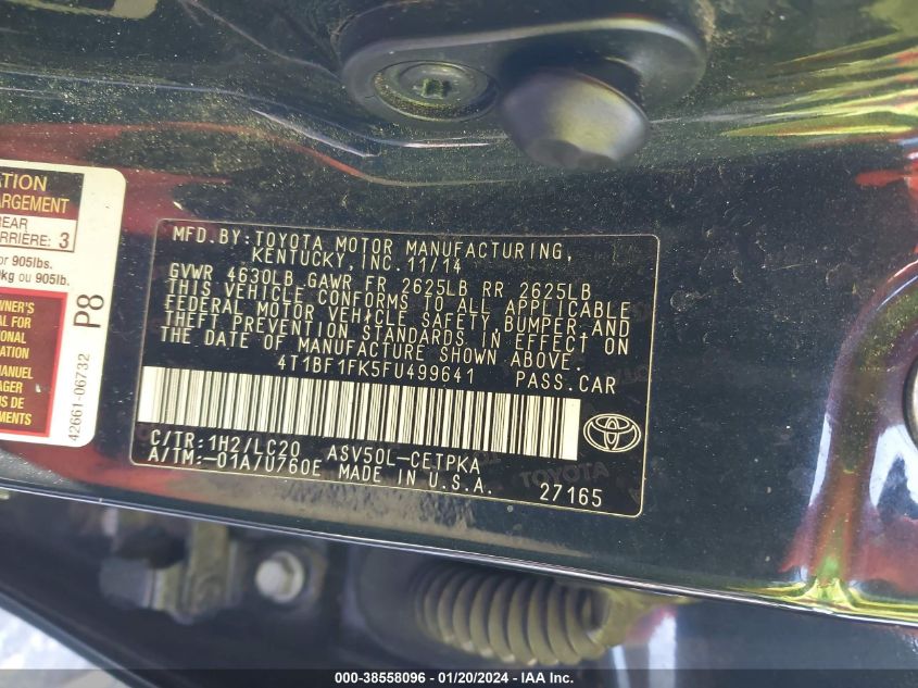 2015 TOYOTA CAMRY LE/XLE/SE/XSE - 4T1BF1FK5FU499641