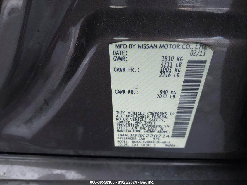 2013 NISSAN ALTIMA 2.5/S/SV/SL - 1N4AL3AP7DC220724
