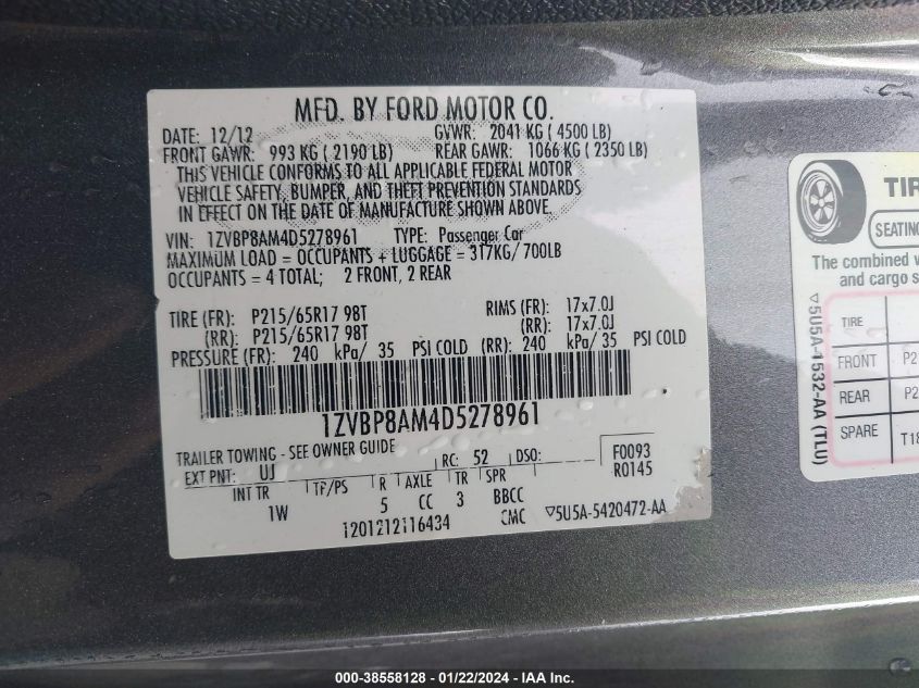2013 FORD MUSTANG - 001ZVBP8AM4D52789