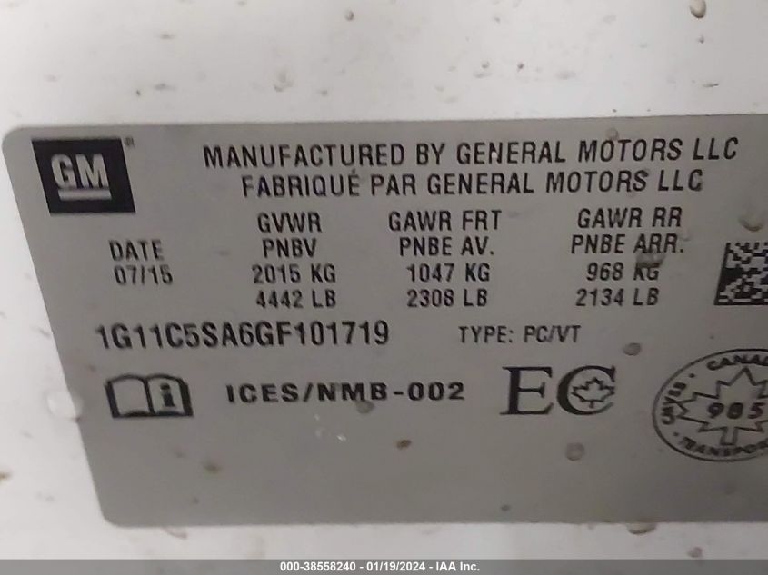 2016 CHEVROLET MALIBU LIMITED LT - 1G11C5SA6GF101719