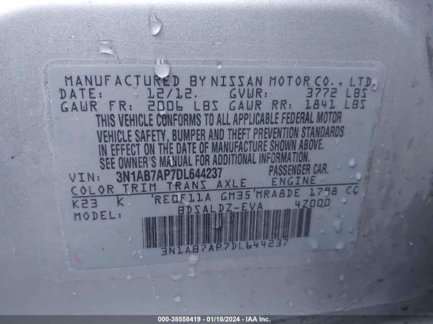 2013 NISSAN SENTRA SV - 3N1AB7AP7DL644237