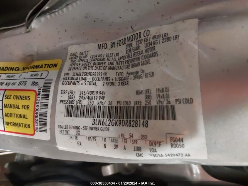 2013 LINCOLN MKZ - 3LN6L2GK9DR828148