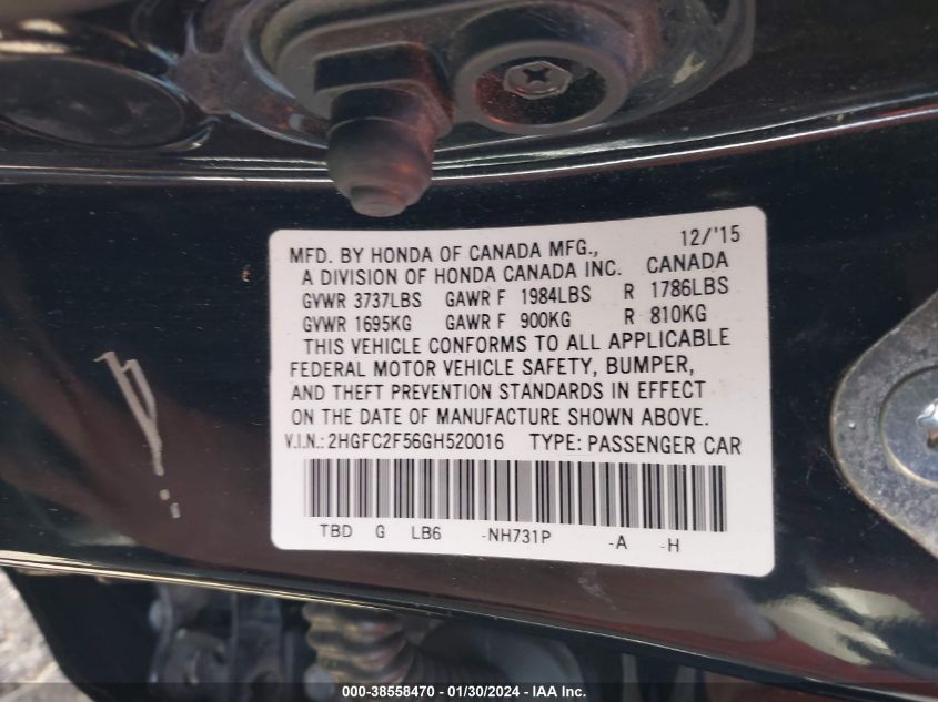 2016 HONDA CIVIC LX - 2HGFC2F56GH520016