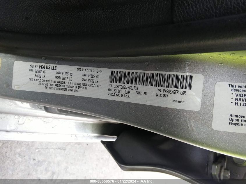 2015 CHRYSLER 200 LIMITED - 1C3CCCAB1FN681758