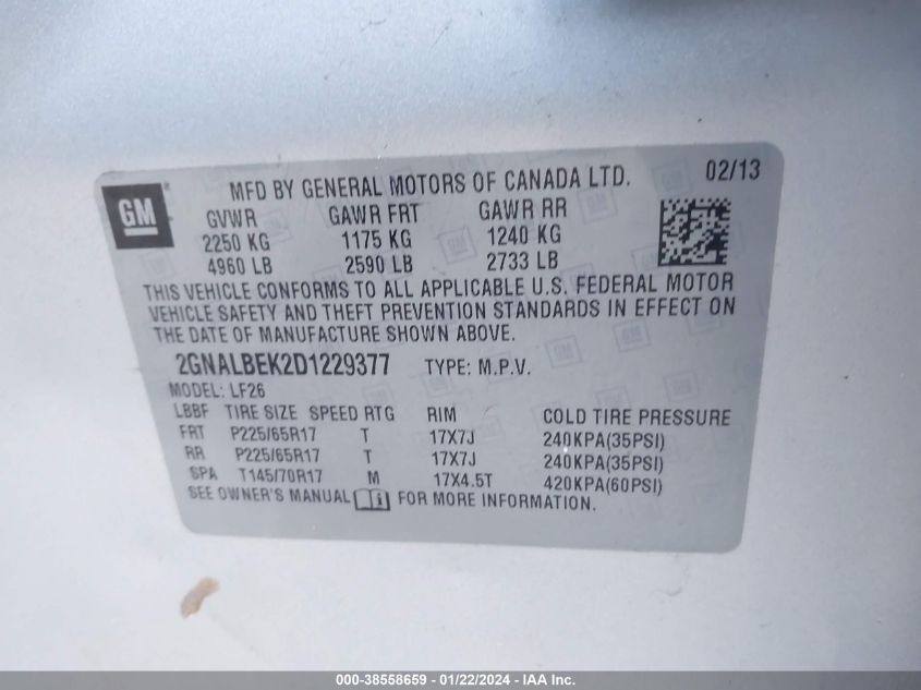 2014 CHEVROLET EQUINOX 1LT - 2GNALBEK0E1229377