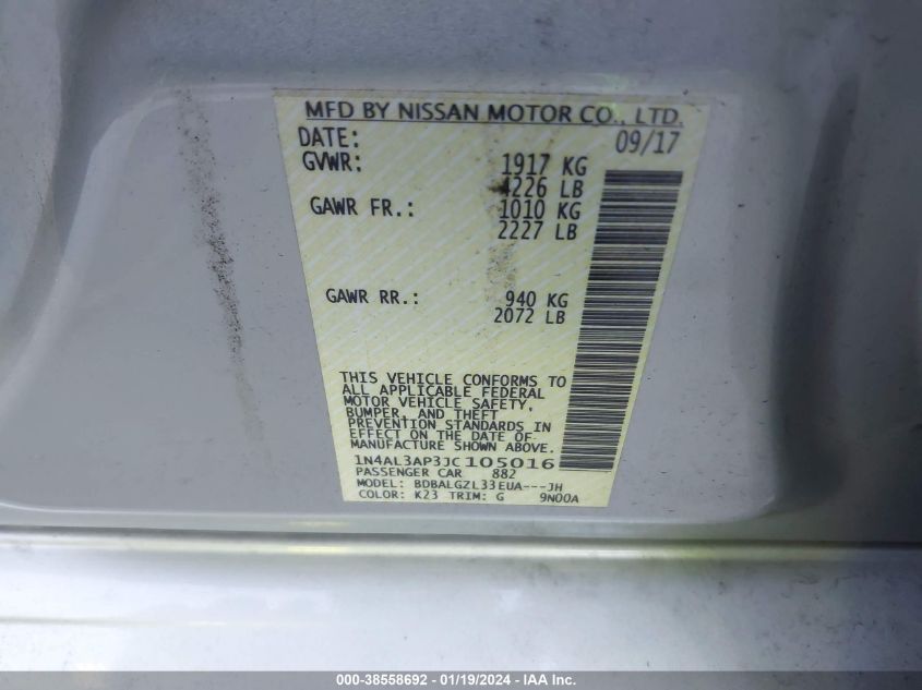 2018 NISSAN ALTIMA 2.5 S - 1N4AL3AP3JC105016