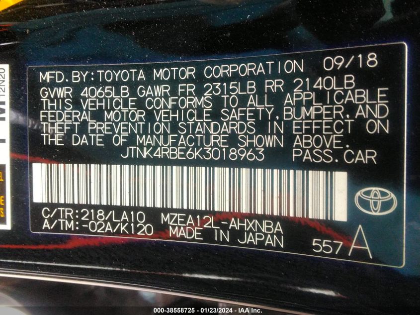 2019 TOYOTA COROLLA XSE - JTNK4RBE6K3018963