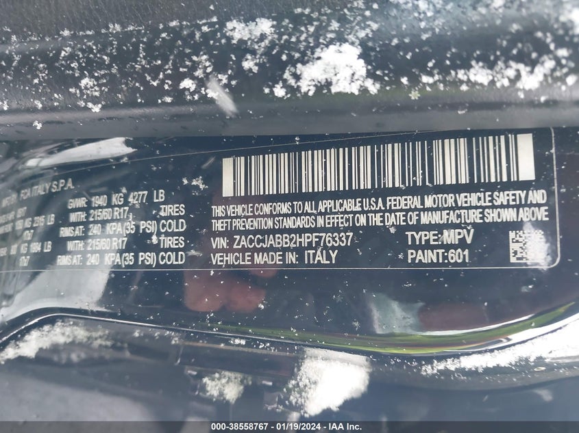 VIN ZACCJABB2HPF76337 2017 JEEP RENEGADE LATITUDE FWD