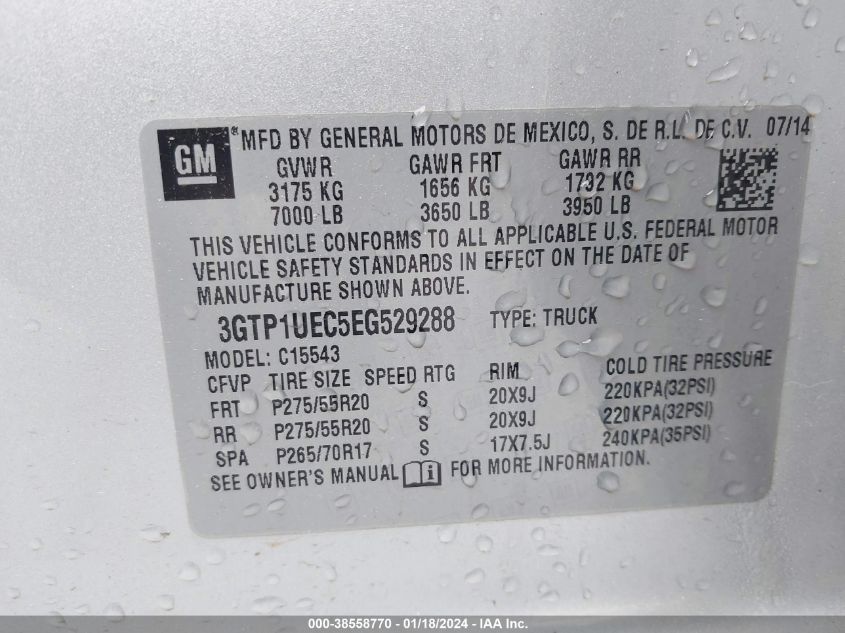 2014 GMC SIERRA 1500 SLE - 3GTP1UEC5EG529288
