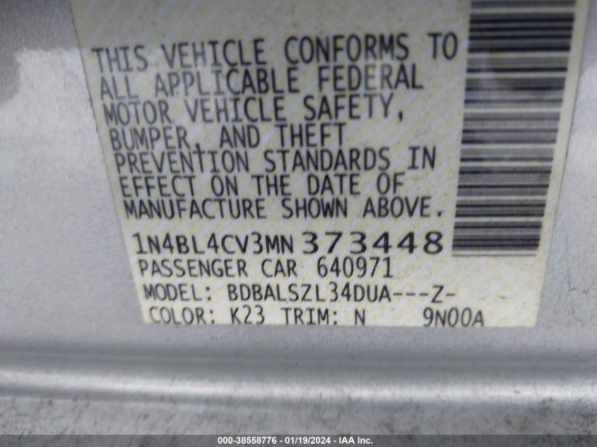 2021 NISSAN ALTIMA SR - 1N4BL4CV3MN373448