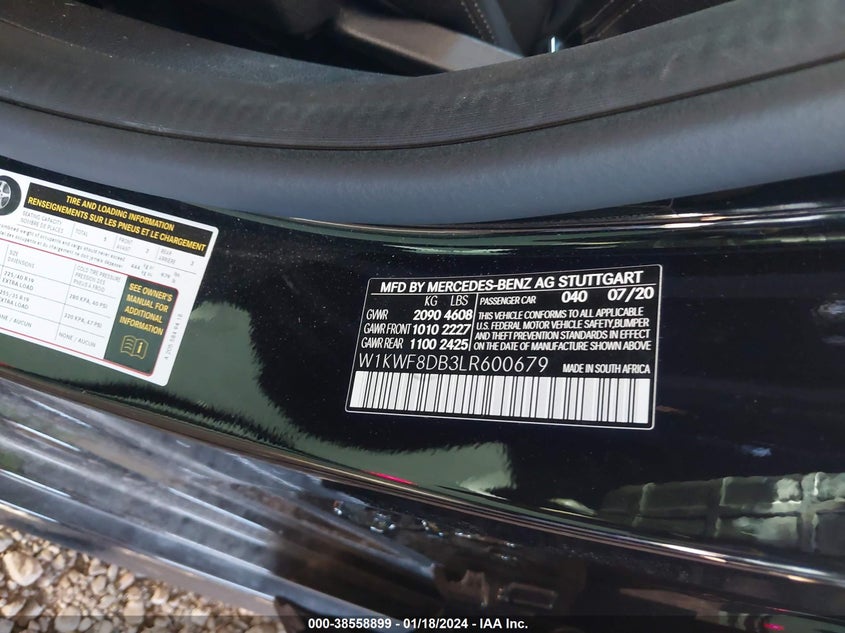 VIN W1KWF8DB3LR600679 2020 MERCEDES-BENZ C 300