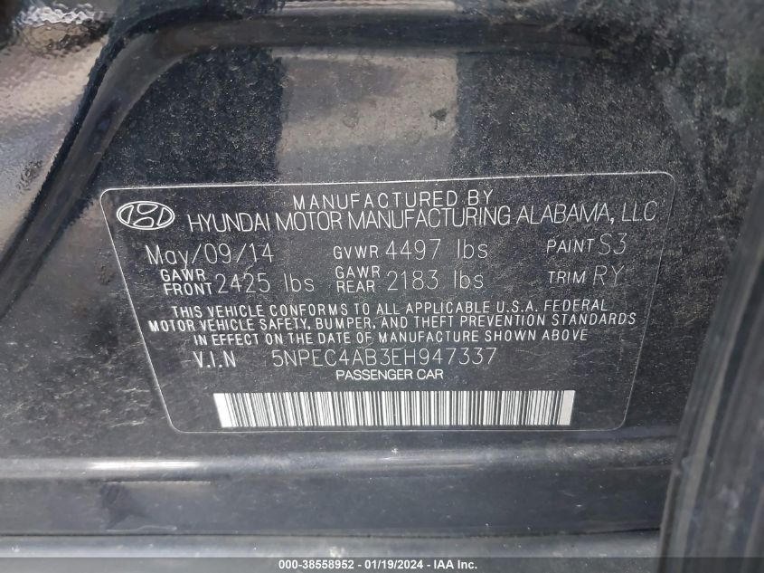 2014 HYUNDAI SONATA SE/LIMITED - 5NPEC4AB3EH947337