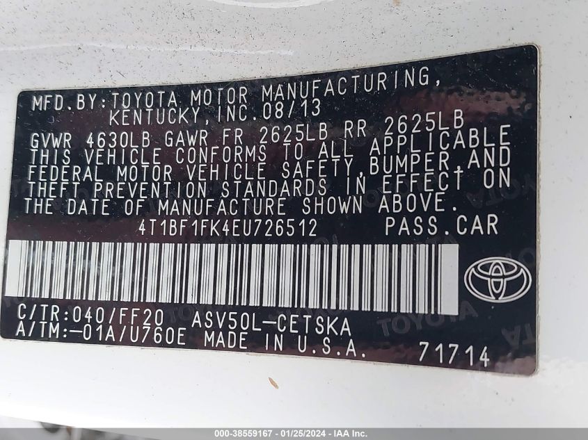 2014 TOYOTA CAMRY SE - 4T1BF1FK4EU726512