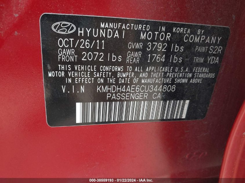 KMHDH4AE6CU344808 | 2012 HYUNDAI ELANTRA