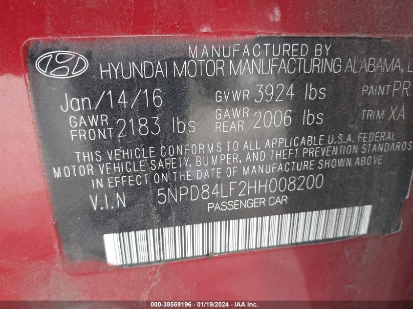2017 HYUNDAI ELANTRA SE/VALUE/LIMITED - 5NPD84LF2HH008200