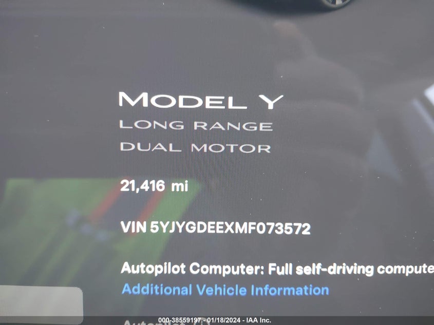 VIN 5YJYGDEEXMF073572 2021 TESLA MODEL Y LONG RANGE DUAL MOTOR ALL-WHEEL DRIVE