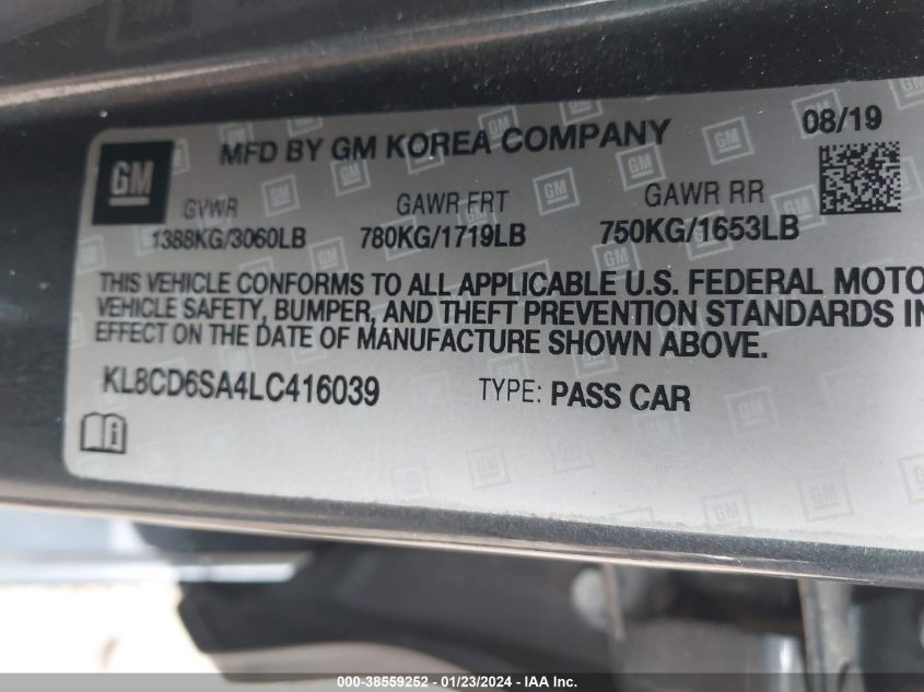 2020 CHEVROLET SPARK FWD 1LT AUTOMATIC - KL8CD6SA4LC416039